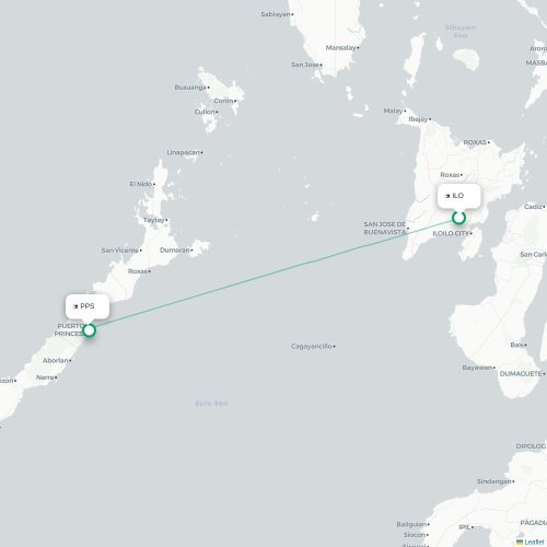 Mapa lotu bezpośredniego Iloilo City – Puerto Princesa