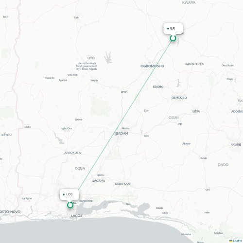 Ilorin - Lagos kaart van rechtstreekse vlucht