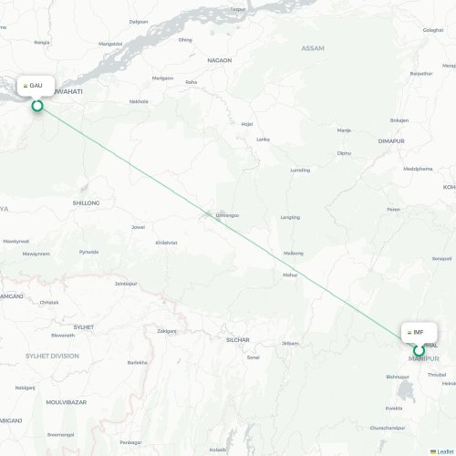 Imphal – Guwahati suoran lennon kartta