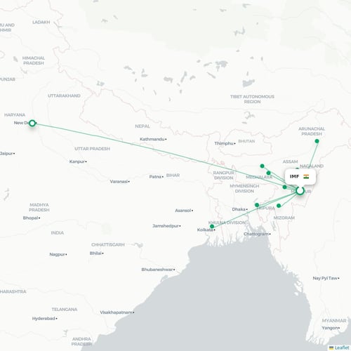 Mapa lotu bezpośredniego Imphal – Bagdogra