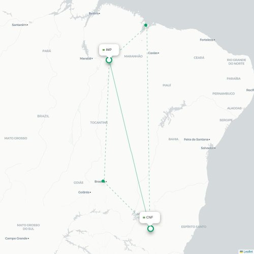 Mapa lotu bezpośredniego Imperatriz – Belo Horizonte