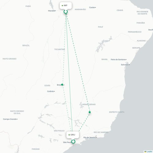 Mapa lotu bezpośredniego Imperatriz – São Paulo