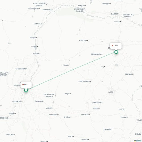 Mapa lotu bezpośredniego Yinchuan – Ordos City