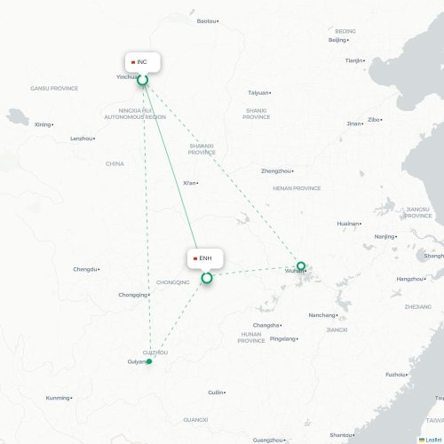 Mapa de vuelo directo Yinchuan - Enshi