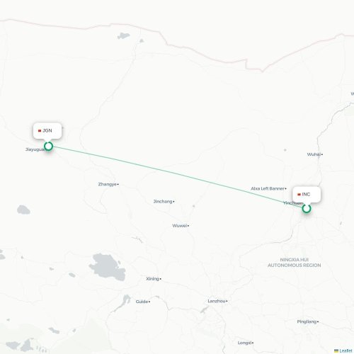Mapa lotu bezpośredniego Yinchuan – Jiayuguan