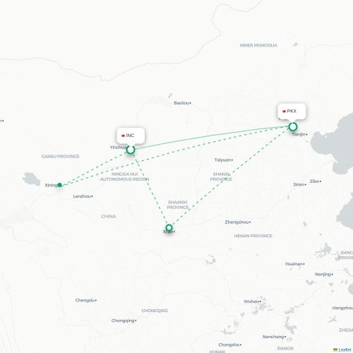 Mapa de vuelo directo Yinchuan - Pekín