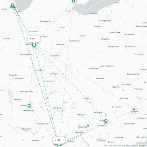 Mapa lotu bezpośredniego Indianapolis – Atlanta