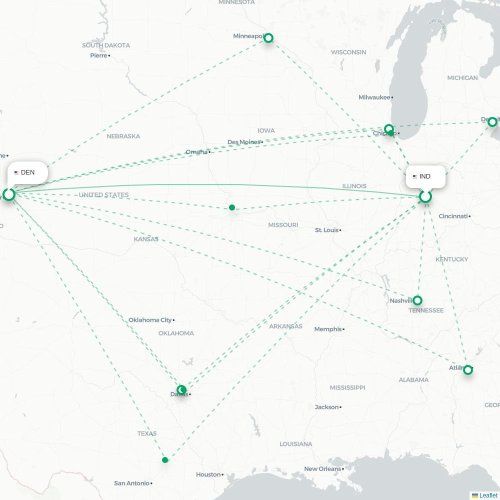Mapa lotu bezpośredniego Indianapolis – Denver