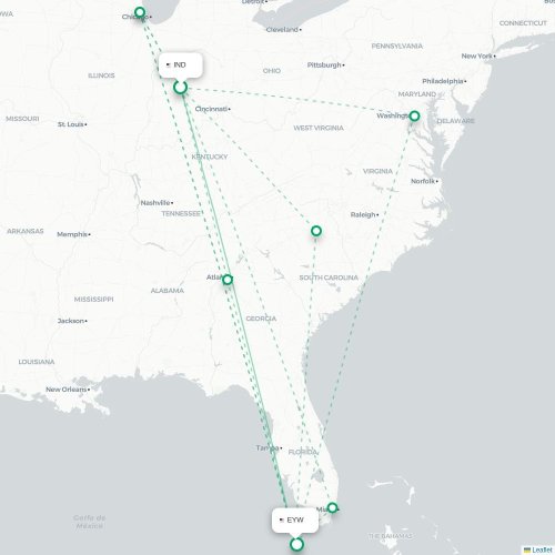 Mapa lotu bezpośredniego Indianapolis – Key West