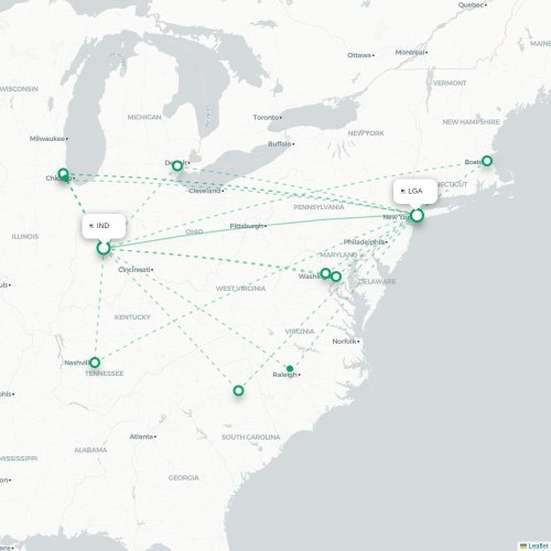 Mapa lotu bezpośredniego Indianapolis – Nowy Jork