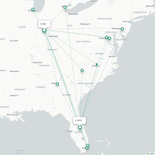 Mapa lotu bezpośredniego Indianapolis – Orlando