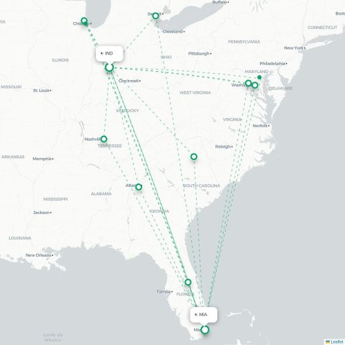 Indianapolis - Miami karta över direktflyg
