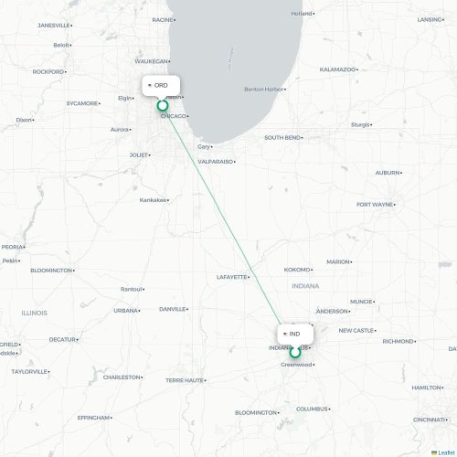 Indianapolis - Chicago karta över direktflyg