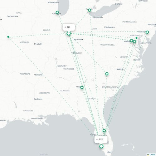 Indianapolis - Fort Myers karta över direktflyg