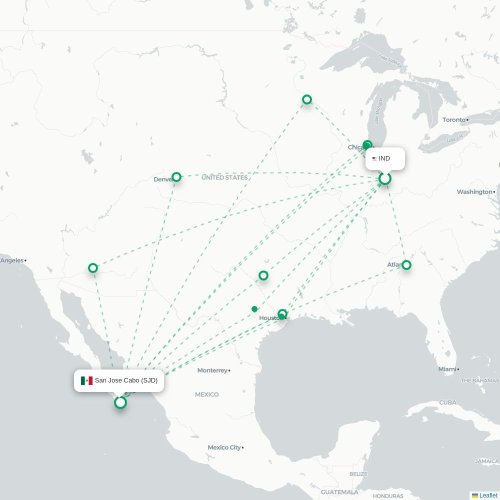 Indianapolis - San Jose Del Cabo karta över direktflyg