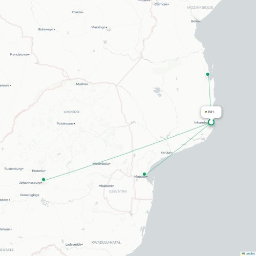 Inhambane - Maputo kaart van rechtstreekse vlucht