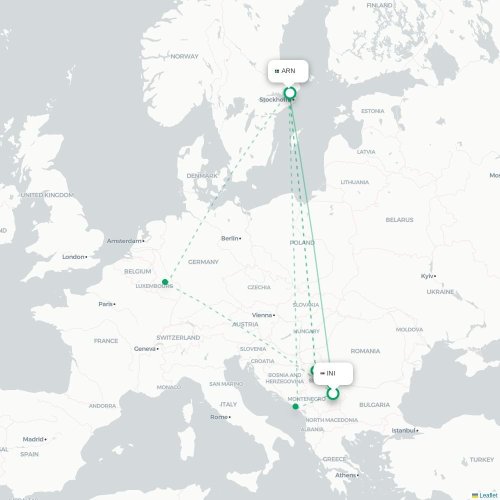 Mapa de vuelo directo Niš - Estocolmo