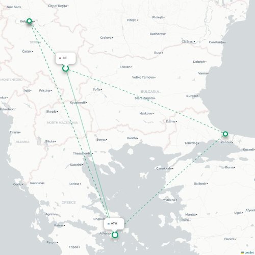 Mapa de vuelo directo Niš - Atenas