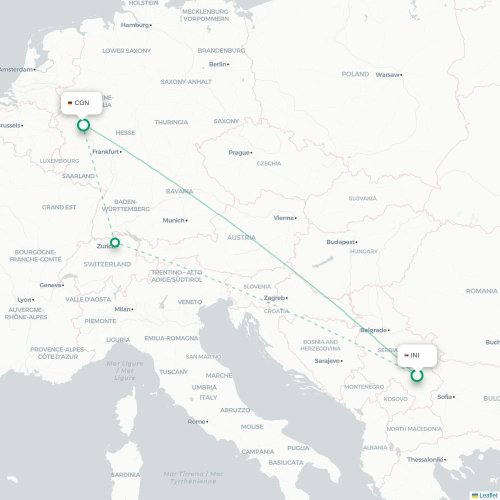Mapa de vuelo directo Niš - Colonia
