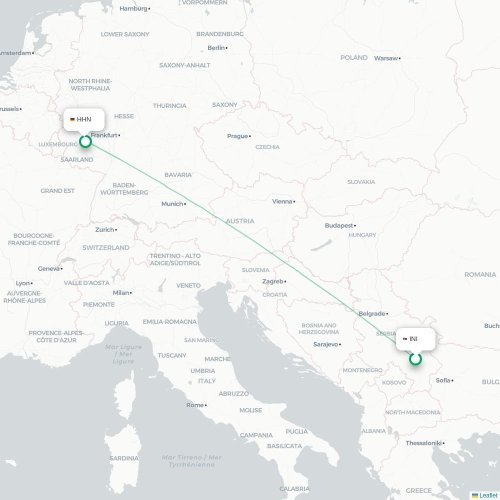 Mapa de vuelo directo Niš - Fráncfort