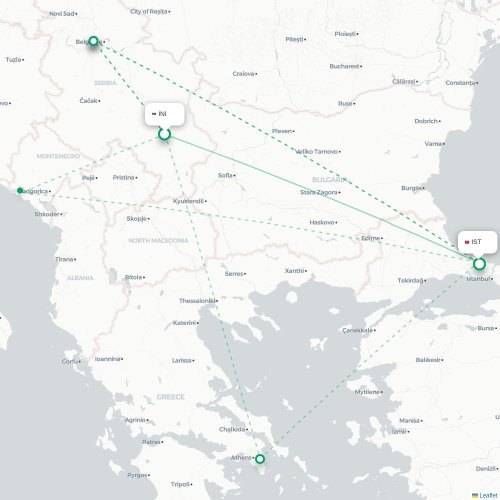 Mapa de vuelo directo Niš - Estambul