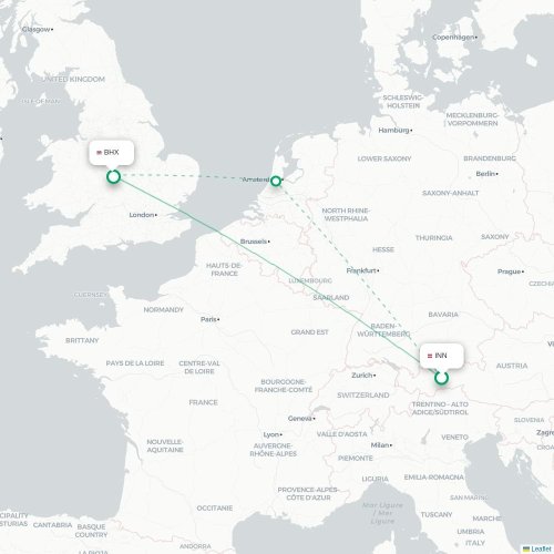 Innsbruck - Birmingham karta över direktflyg