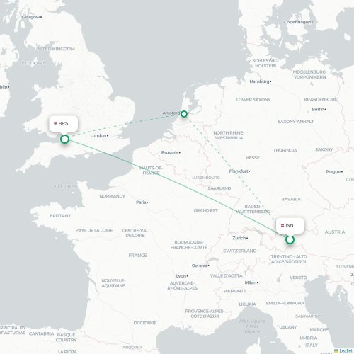 Innsbruck - Bristol karta över direktflyg