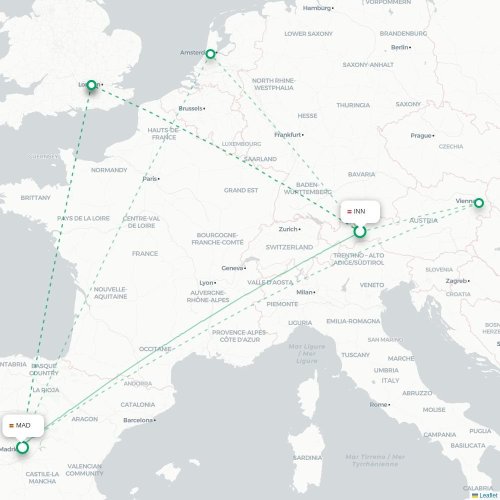 Innsbruck - Madrid karta över direktflyg