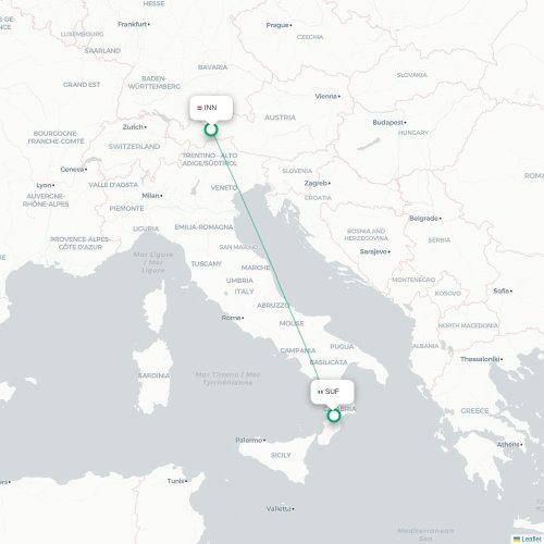 Mapa de vuelo directo Innsbruck - Lamezia Terme