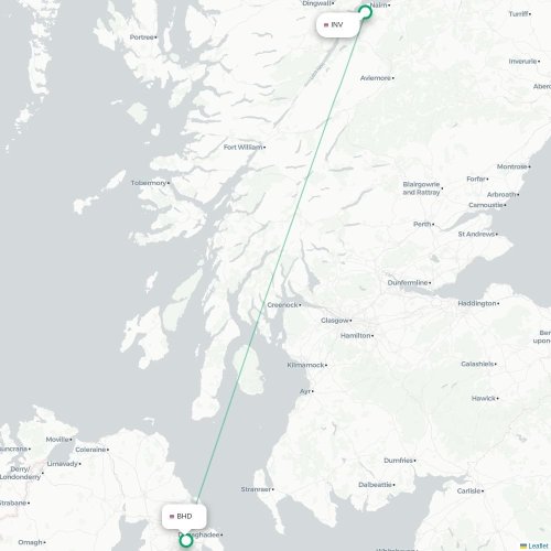 Mapa de vuelo directo Inverness - Belfast