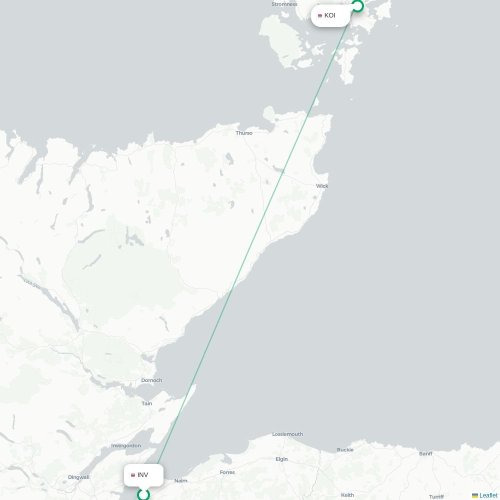 Mapa de vuelo directo Inverness - Kirkwall, Islas Orkney