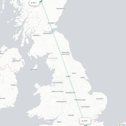 Mapa de vuelo directo Inverness - Londres