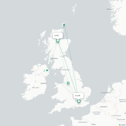 Mapa de vuelo directo Inverness - Londres
