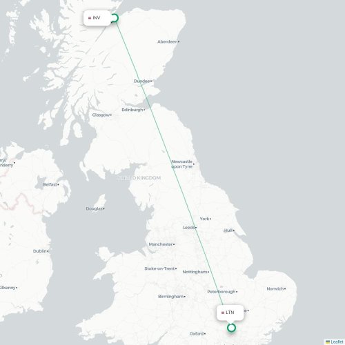 Mapa de vuelo directo Inverness - Londres