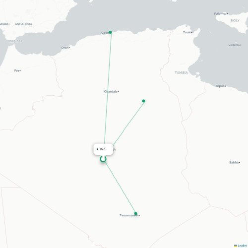 In Salah - Tamanrasset kaart van rechtstreekse vlucht