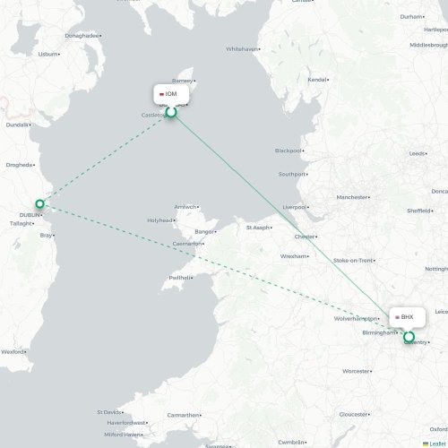 Mapa de vuelo directo Castletown - Birmingham
