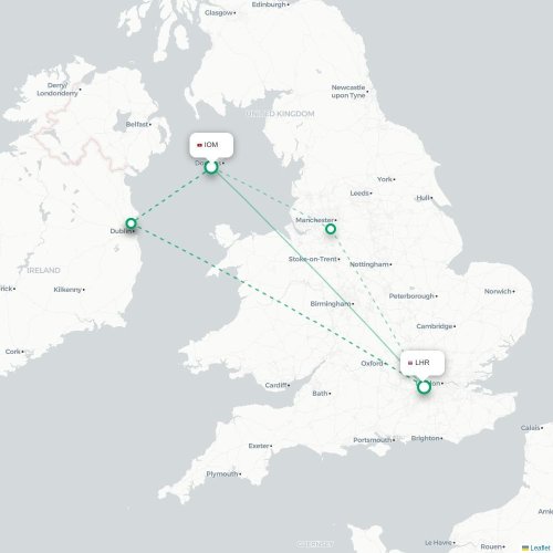 Mapa de vuelo directo Castletown - Londres