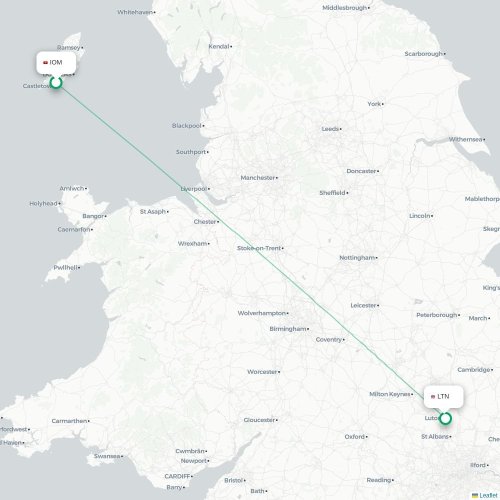Mapa de vuelo directo Castletown - Londres