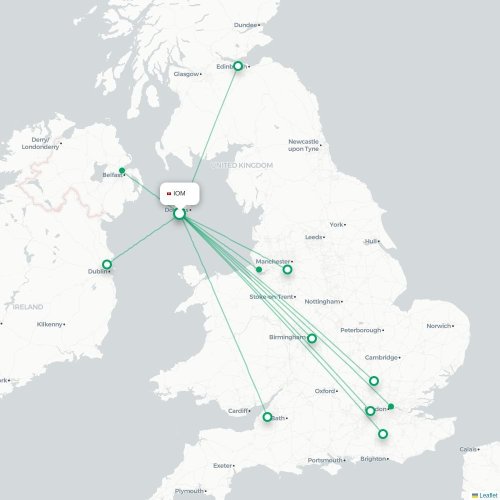 Mapa de vuelo directo Castletown - Londres