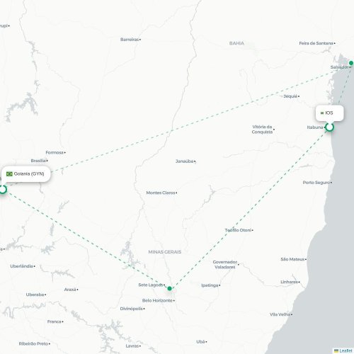 Mapa lotu bezpośredniego Ilhéus – Goiânia