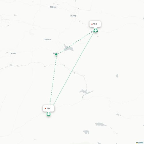 Mapa lotu bezpośredniego Qiemo – Turpan