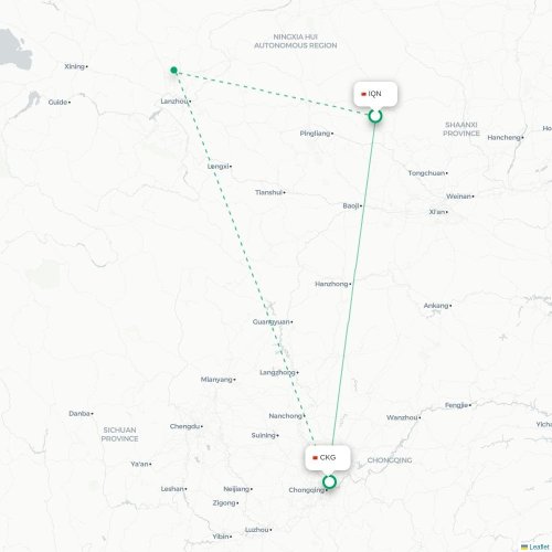 Mapa lotu bezpośredniego Qingyang – Chongqing