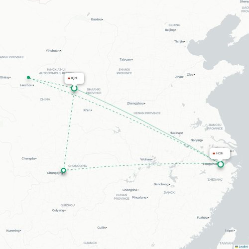 Mapa lotu bezpośredniego Qingyang – Hangzhou