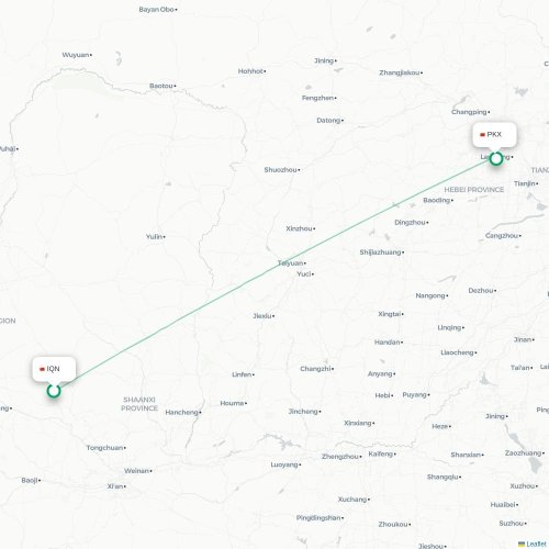 Mapa lotu bezpośredniego Qingyang – Pekin