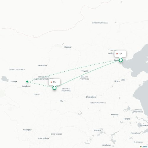 Mapa lotu bezpośredniego Qingyang – Tiencin
