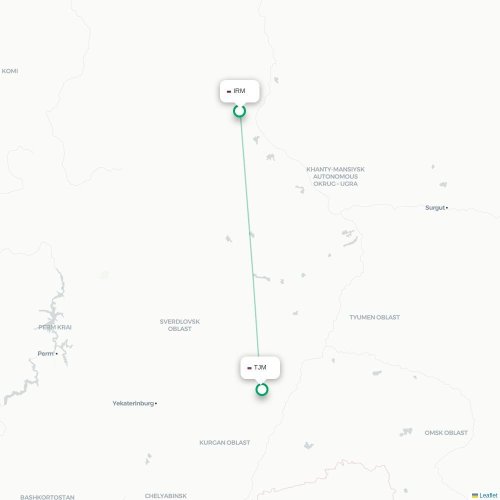 Mapa de vuelo directo Igrim - Tyumen