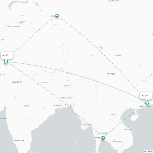 Mapa de vuelo directo Islamabad - Cantón
