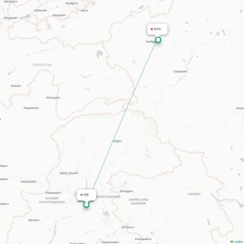 Mapa de vuelo directo Islamabad - Kasgar