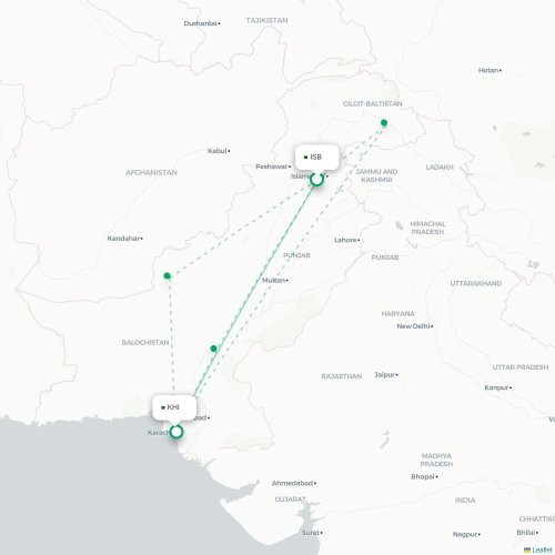Mapa de vuelo directo Islamabad - Karachi