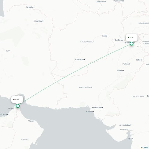 Mapa de vuelo directo Islamabad - Ras Al Khaimah